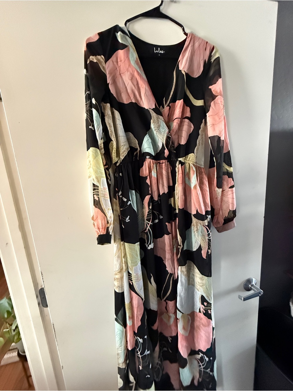 Lulu's Black Maxi Dress with Pink & Pastel Floral Print